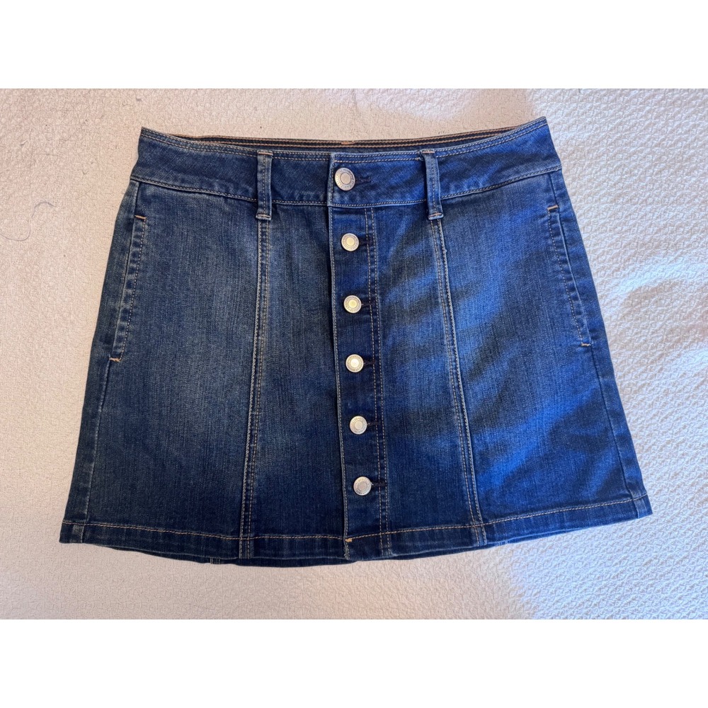 American Eagle Outfitters Button Front Denim Mini Skirt Blue Stretch Size 4
